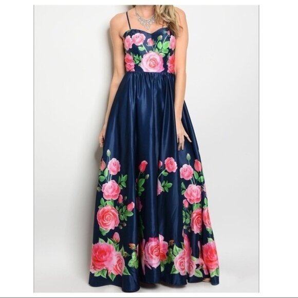🎉3x Host Pick🎉NAVY FLORAL MAXI GOWN - Picture 1 of 2